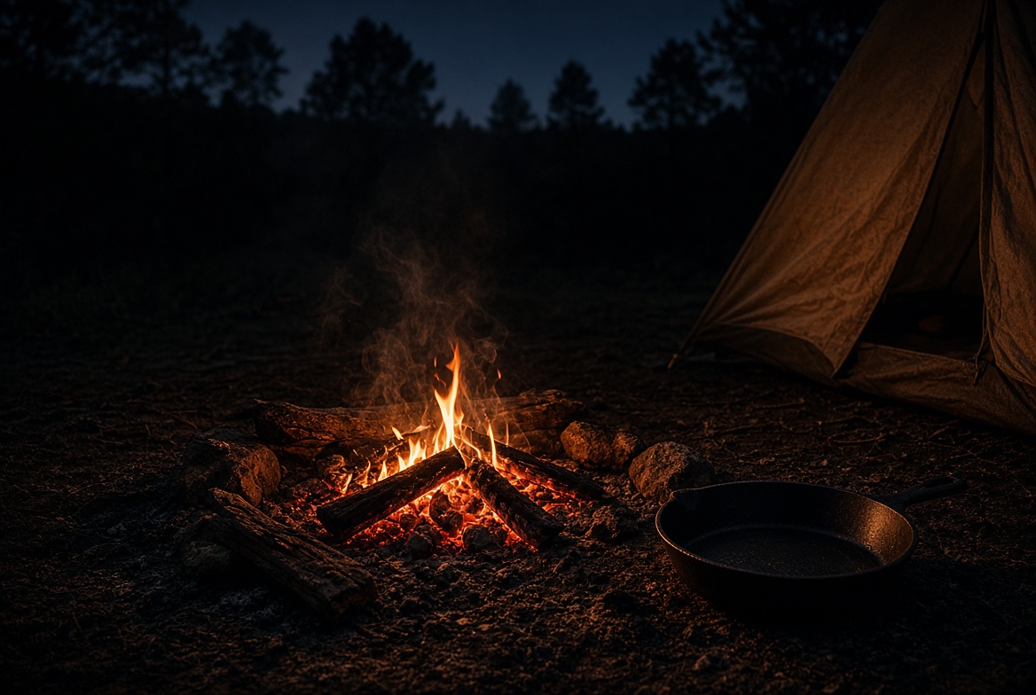 Dusk campfire in South Carolina woods